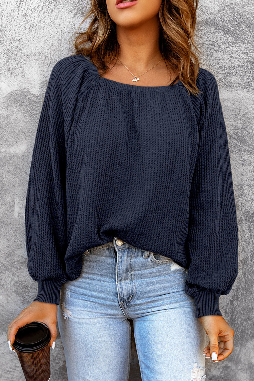 Waffle-Knit Square Neck Top — view 13