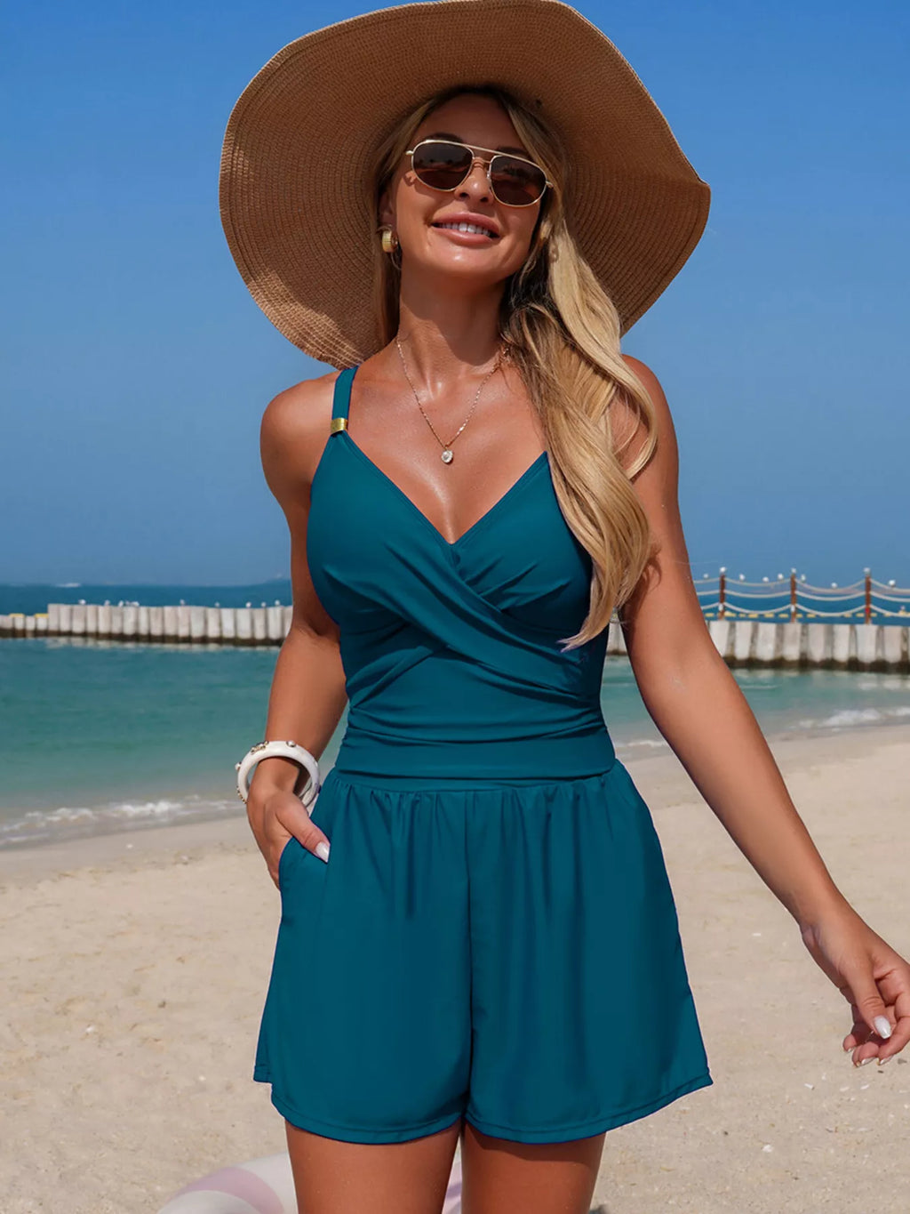 V-Neck Spaghetti Strap One-Piece — view 19