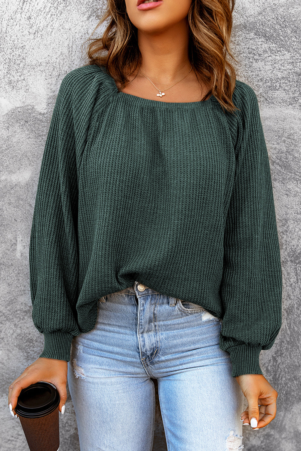 Waffle-Knit Square Neck Top — view 16