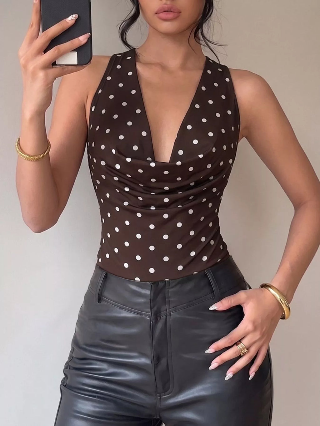 Polka Dot Cowl Bodysuit — view 3