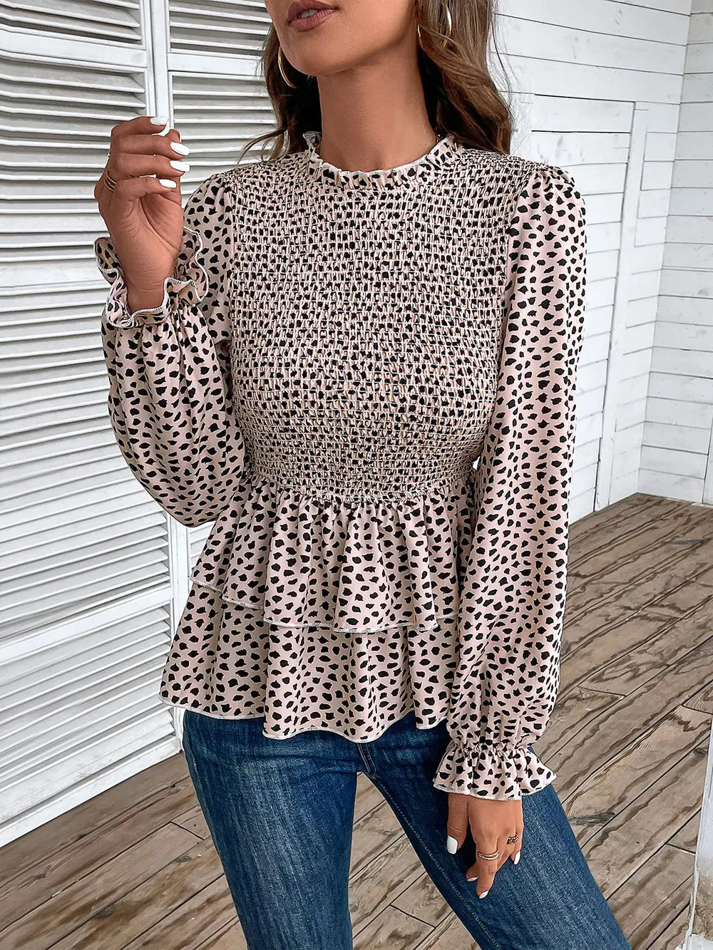 Printed Smocked Flounce Top