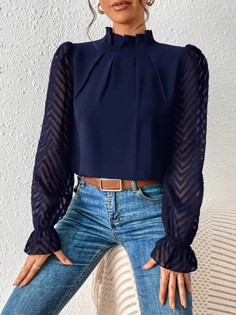Mock Neck Flounce Blouse — view 3