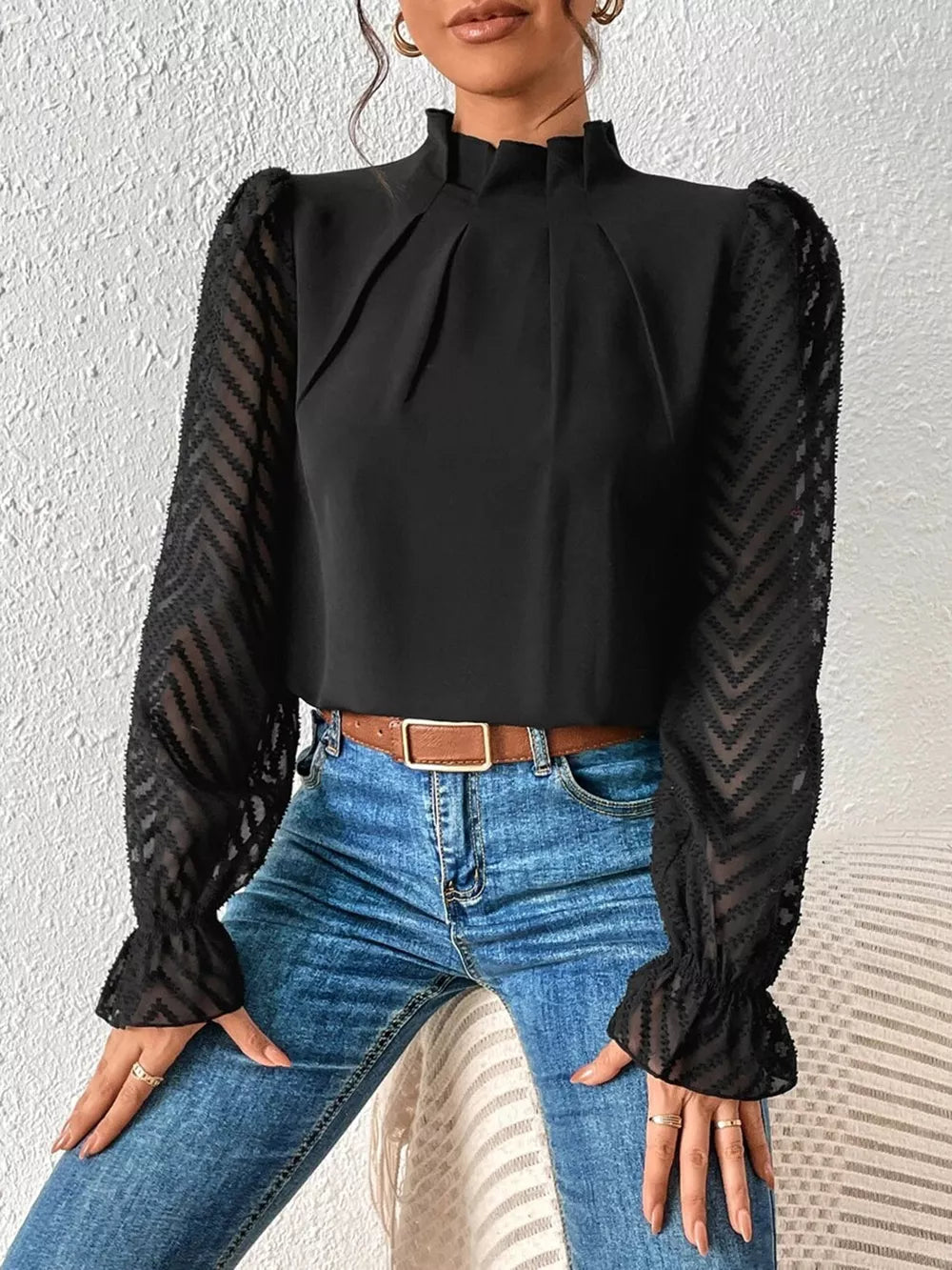 Mock Neck Flounce Blouse — view 5