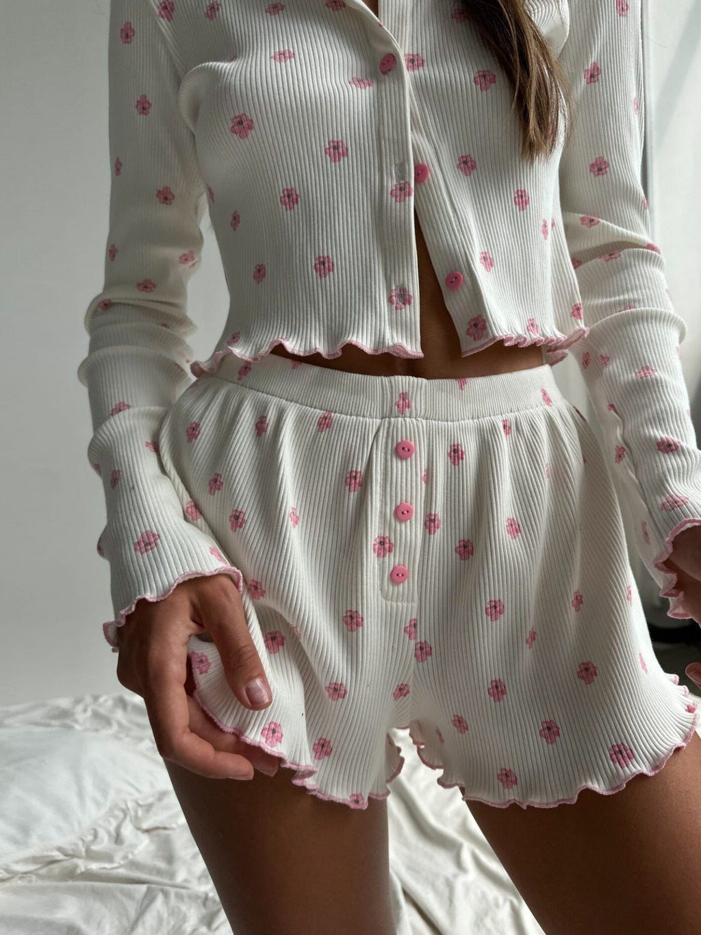 Floral Ribbed Top & Shorts Set — view 4