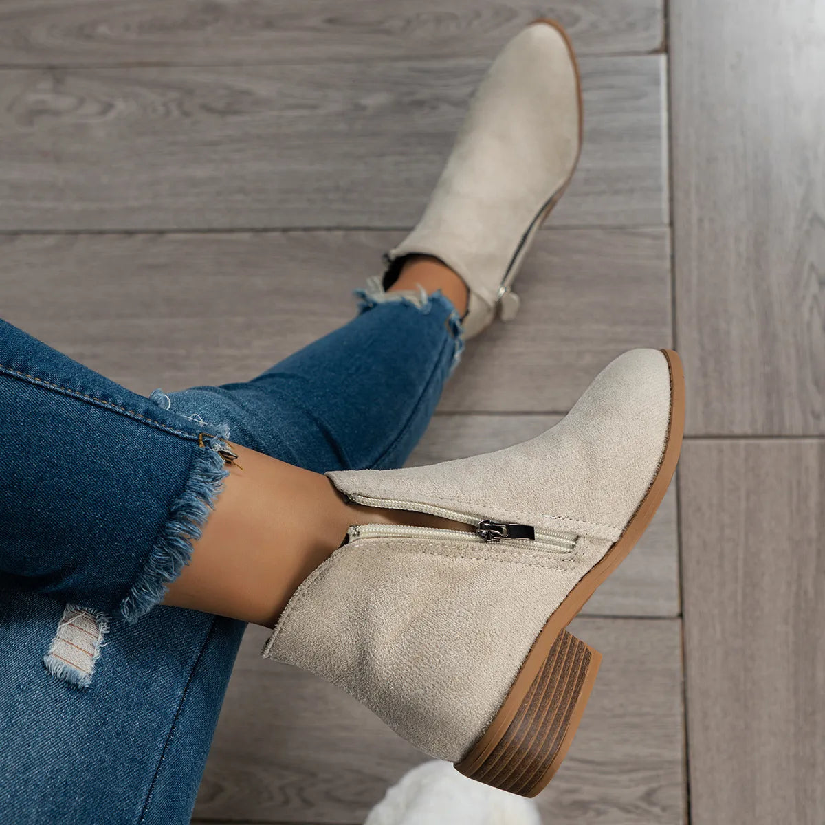 Side Zip Ankle Boots with Block Heel — view 12
