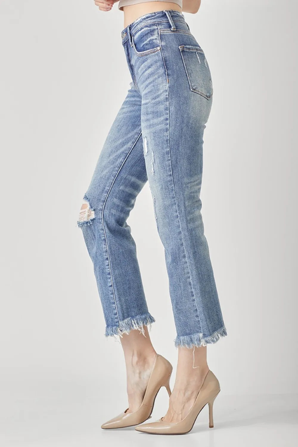 Distressed Cropped Bootcut Jeans — view 4