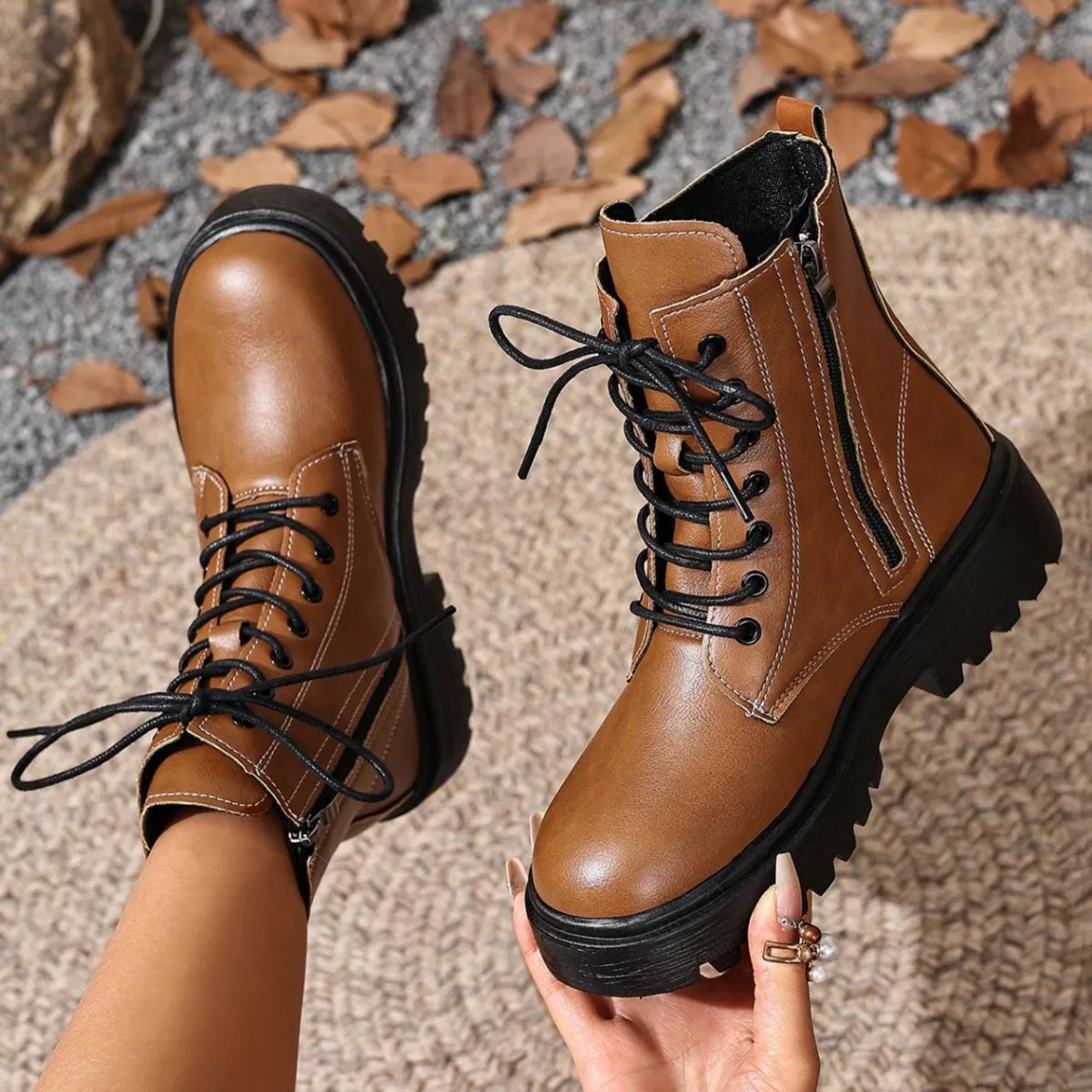Lace-Up Ankle Combat Boots — view 13