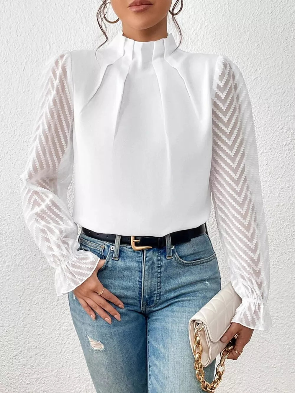 Mock Neck Flounce Blouse — view 13