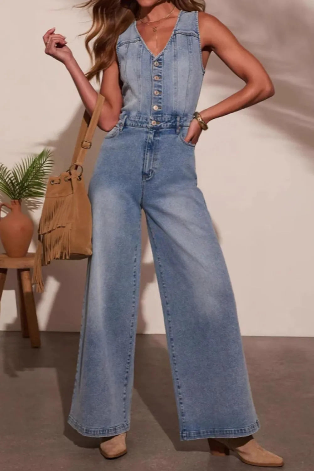 V-Neck Wide Leg Jumpsuit — view 2