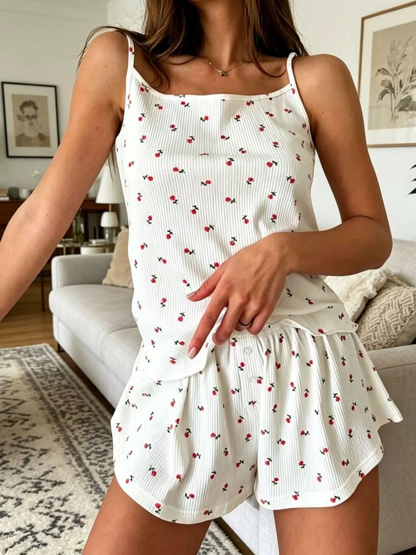 Floral Ribbed Cami & Shorts Set — view 3