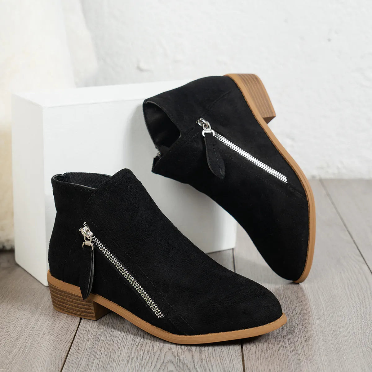 Side Zip Ankle Boots with Block Heel — view 4
