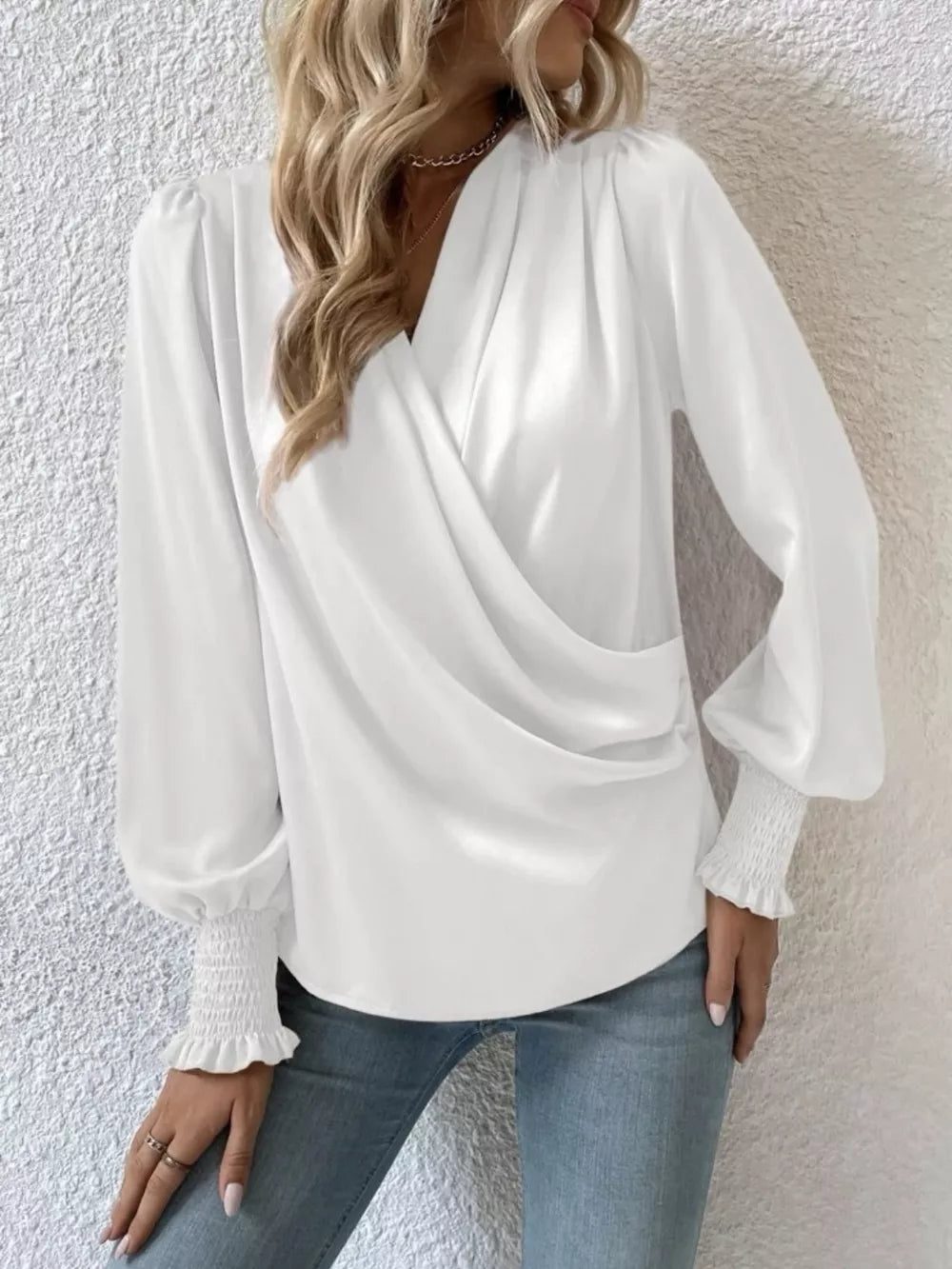 Surplice Lantern Sleeve Blouse — view 4