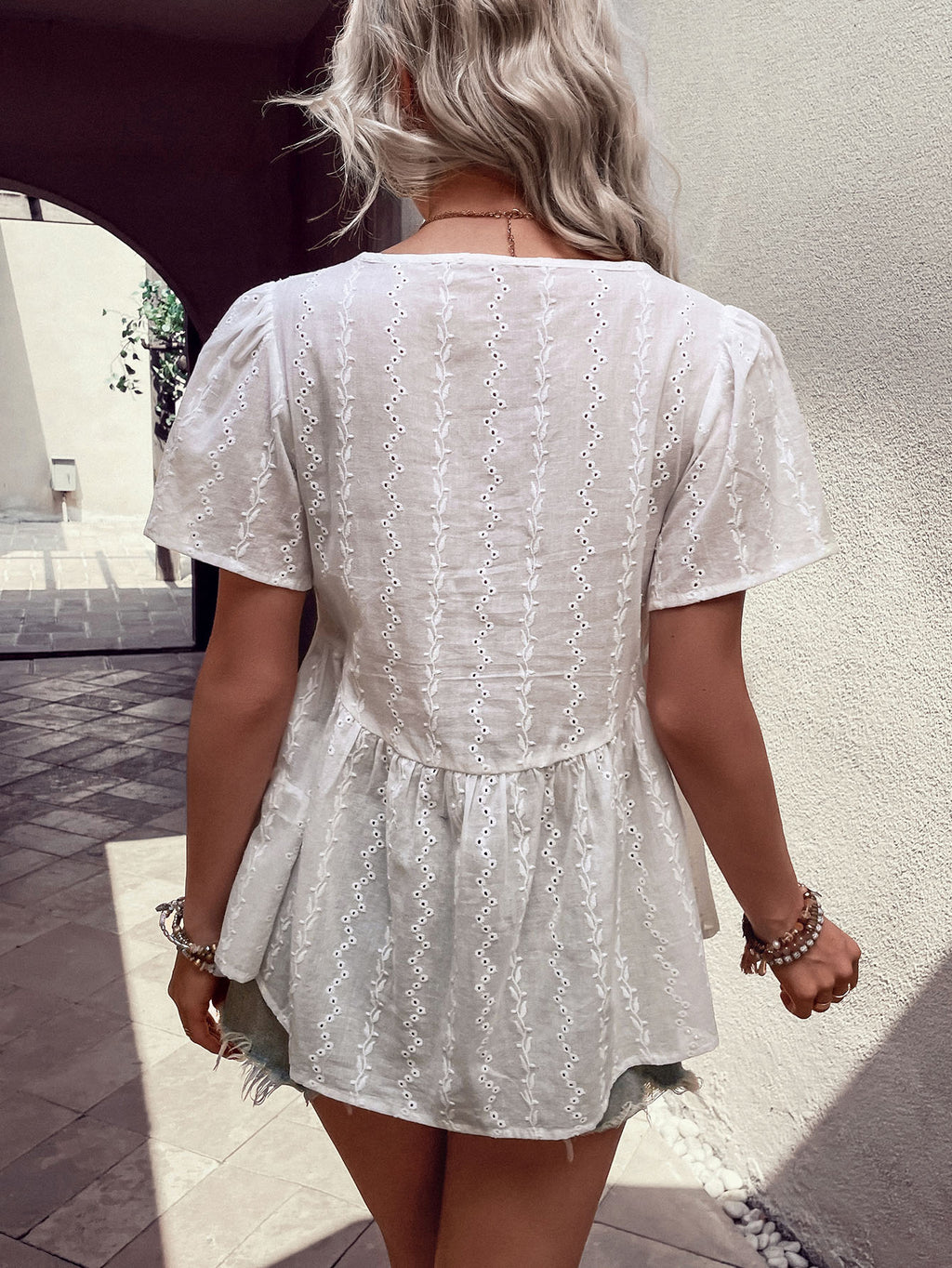 Tied Button Puff Sleeve Blouse — view 2