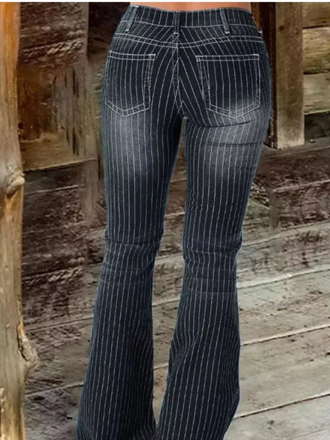 Striped Button Fly Jeans — view 9