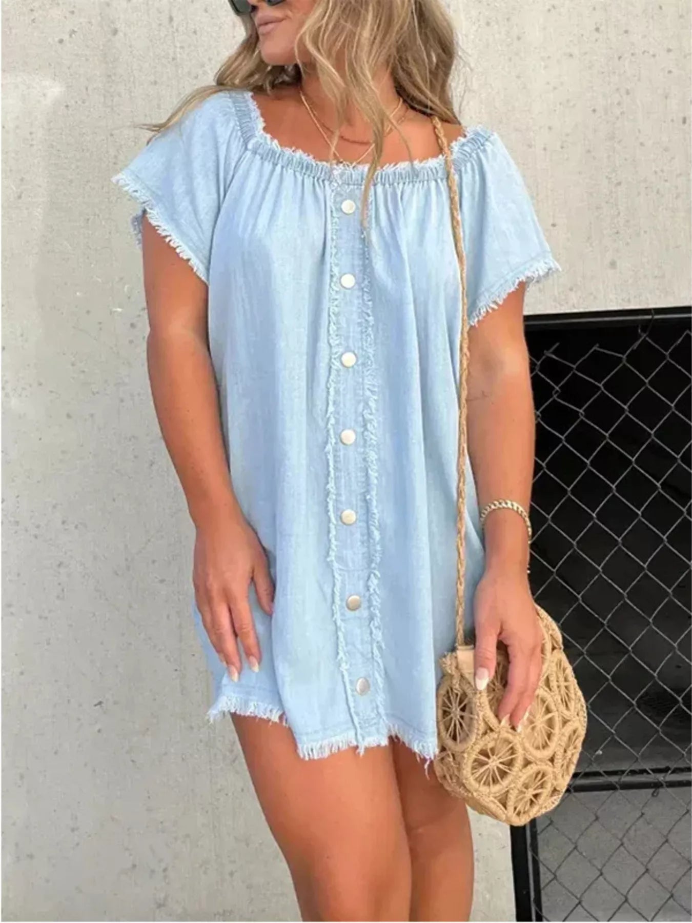 Off-Shoulder Frayed Dress — view 3