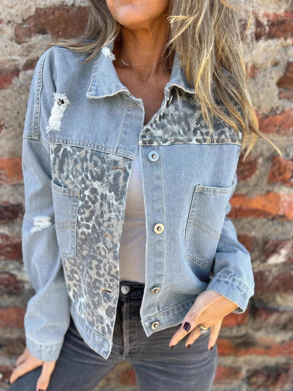 Leopard Denim Jacket — view 3