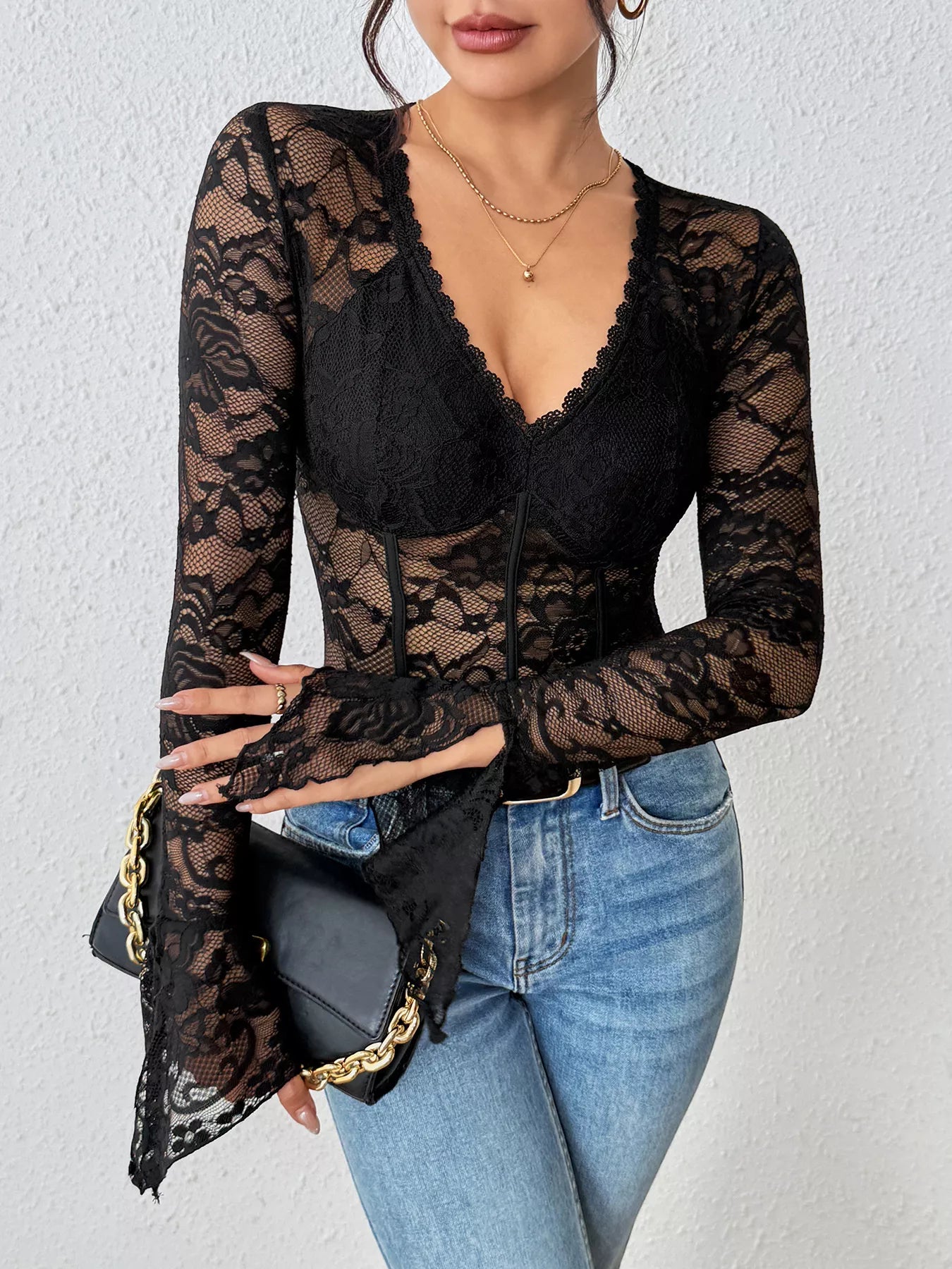 Lace Long Sleeve Bodysuit — view 2