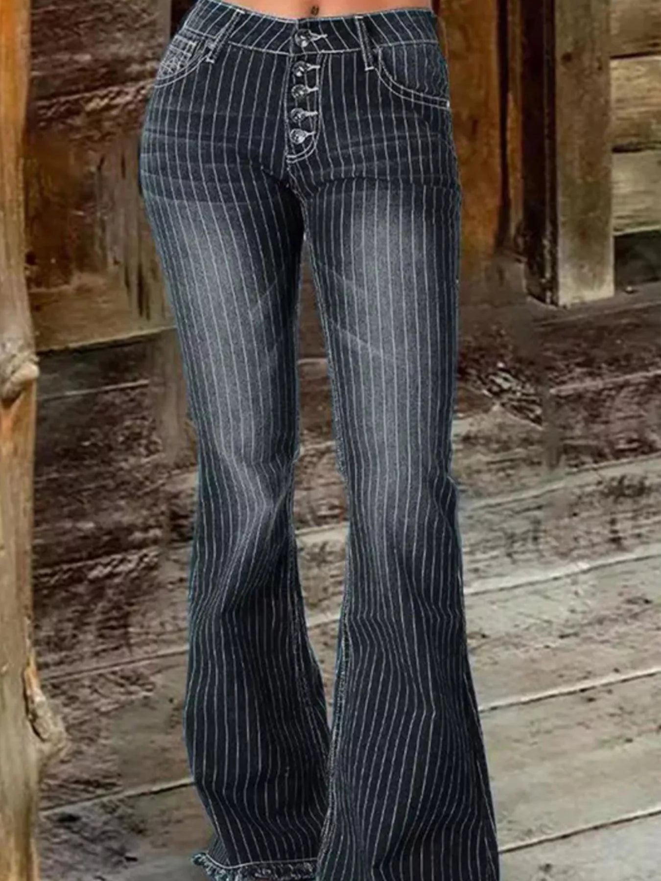 Striped Button Fly Jeans — view 8