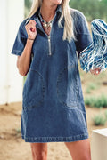 Zip-Up Shift Mini Dress