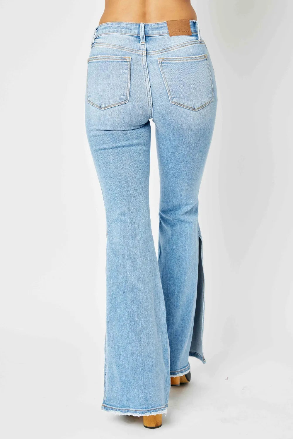 Raw Hem Slit Flare Jeans — view 3