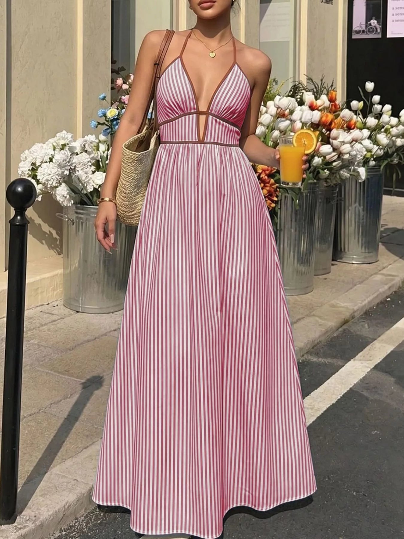 Striped Halter Maxi Dress — view 12