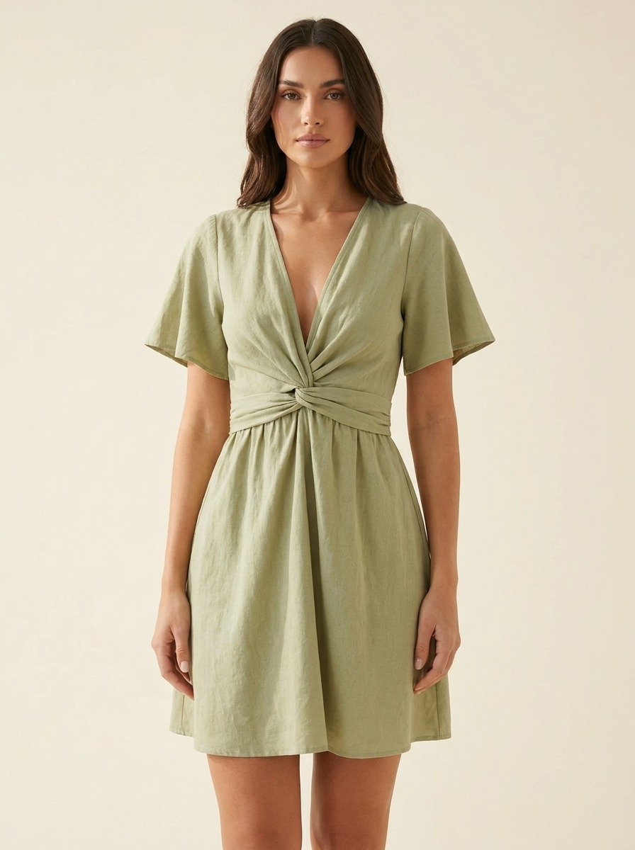 Twist Waist Mini Dress — Front