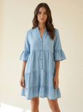 Ruffled Button Mini Dress — Front