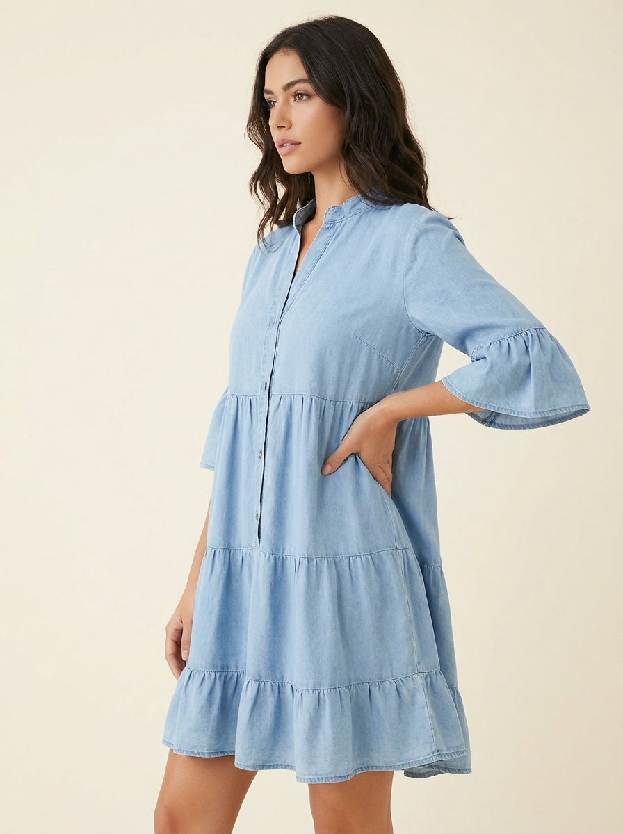 Ruffled Button Mini Dress — Side