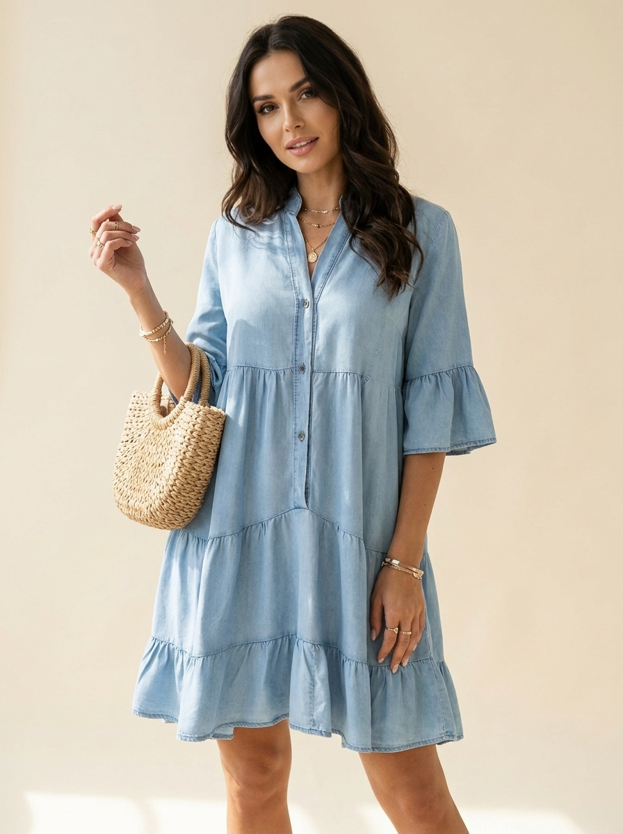 Ruffled Button Mini Dress — Lifestyle