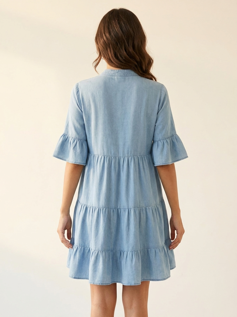 Ruffled Button Mini Dress — Back