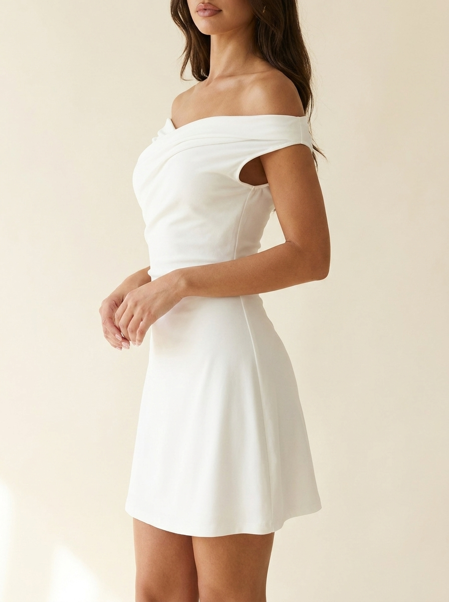 Off-Shoulder Draped Mini — Side
