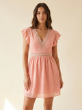 V-Neck Ruffle Mini Dress — Watermelon Pink Front