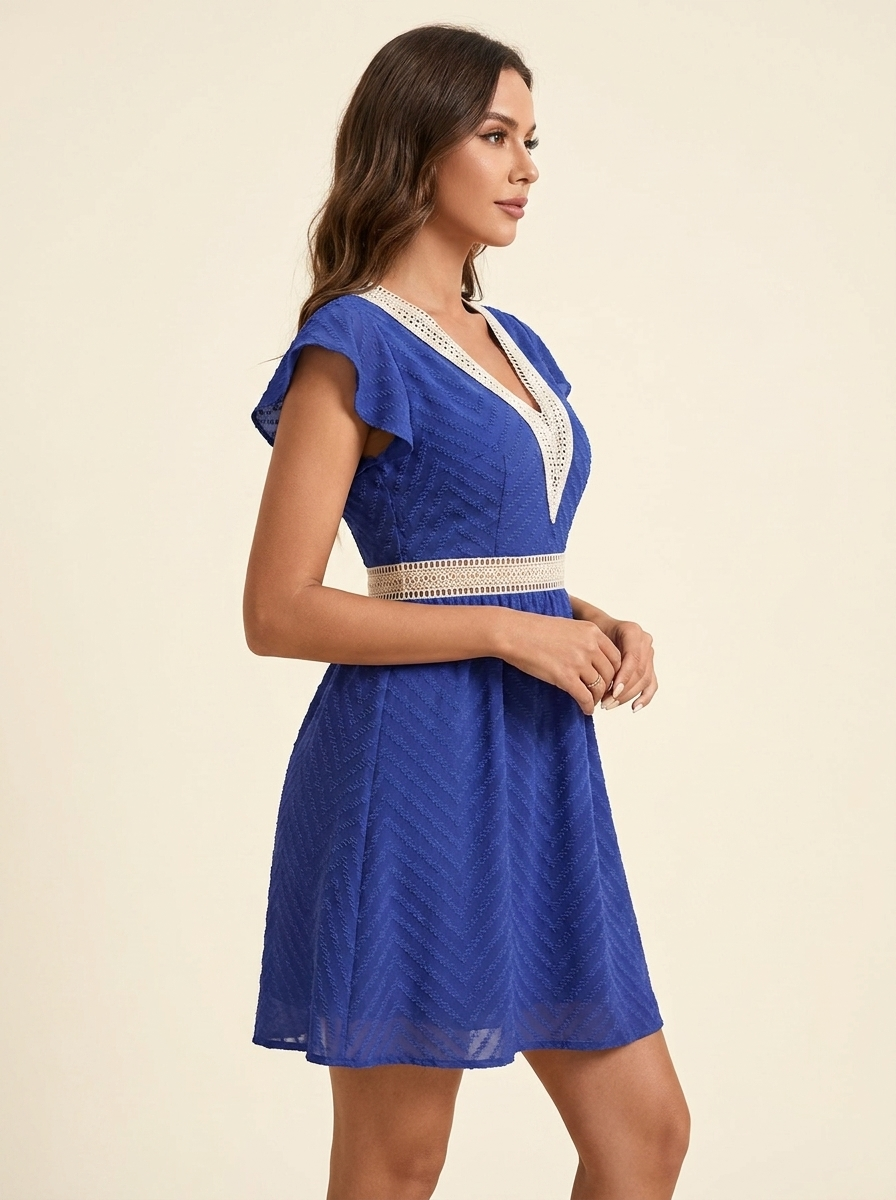 V-Neck Ruffle Mini Dress — Royal Blue Side