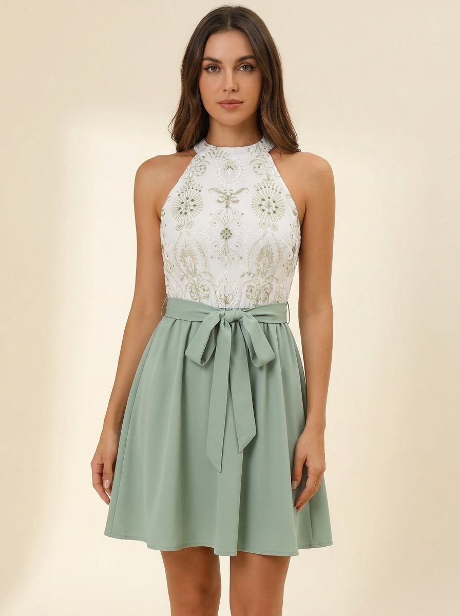 Tie Waist A-Line Dress — Front