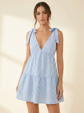 Gingham Ruffle Mini Dress — Front