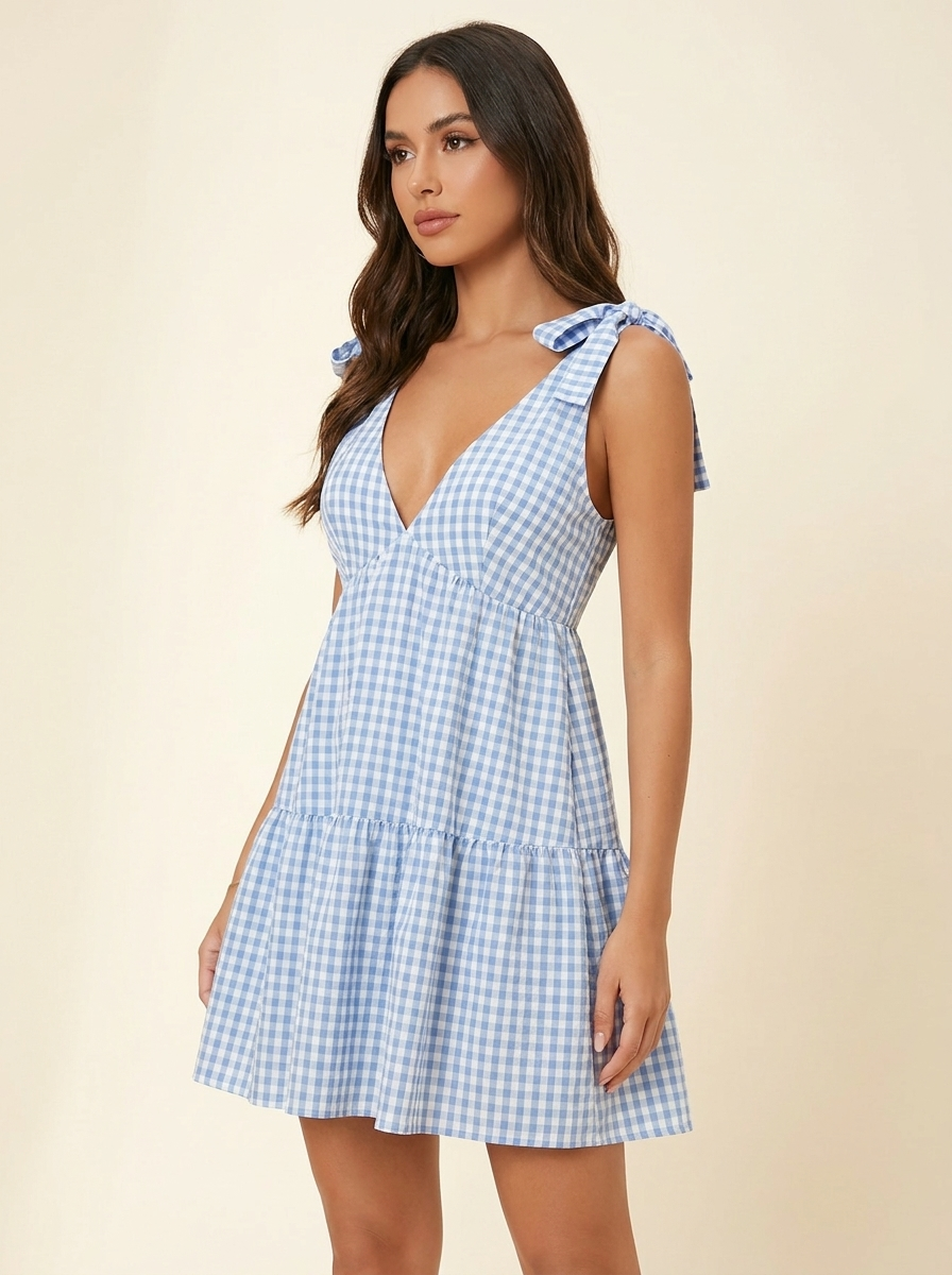 Gingham Ruffle Mini Dress — Side
