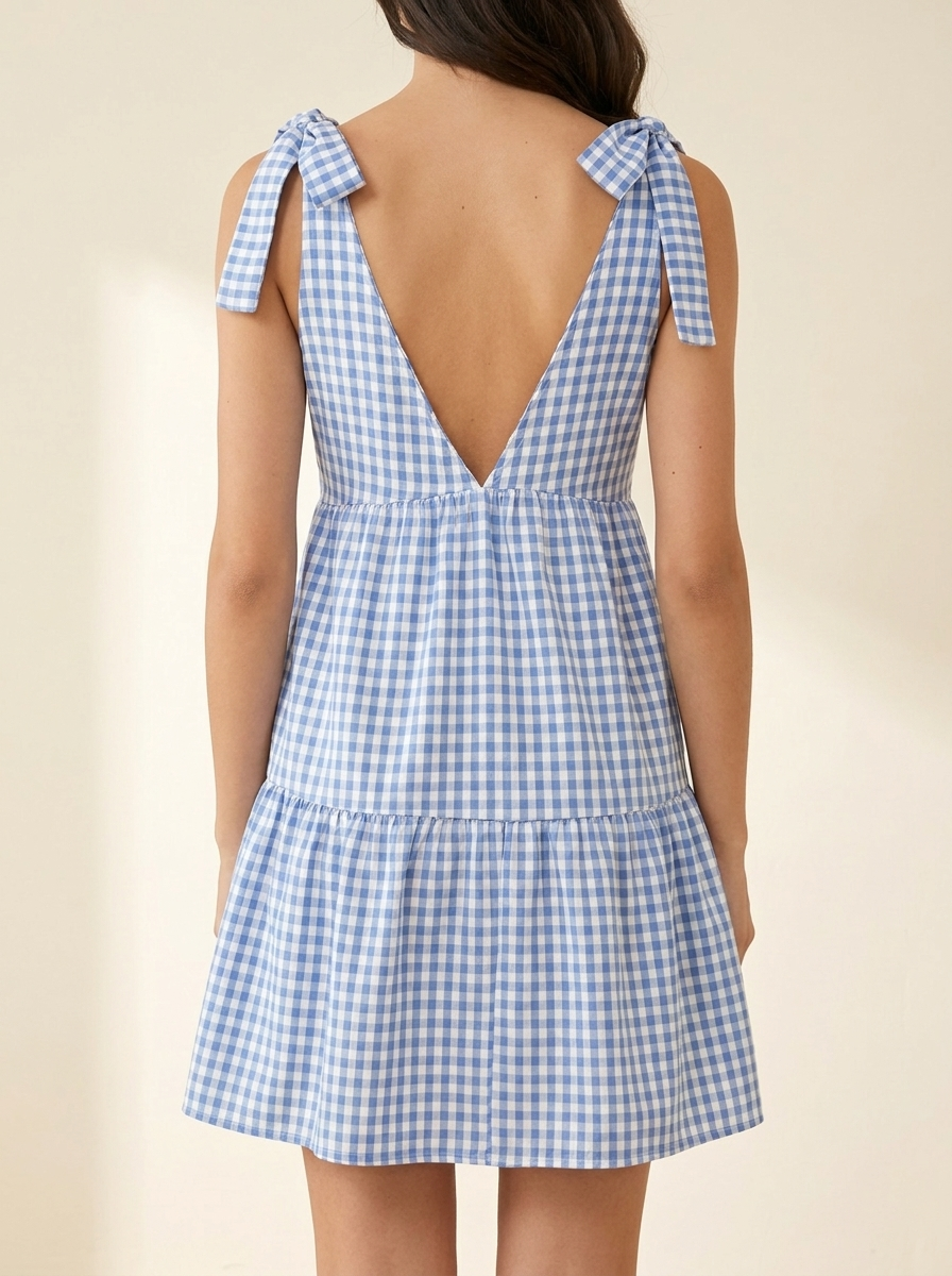 Gingham Ruffle Mini Dress — Back