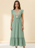 Tie Neck Ruffle Maxi — Front