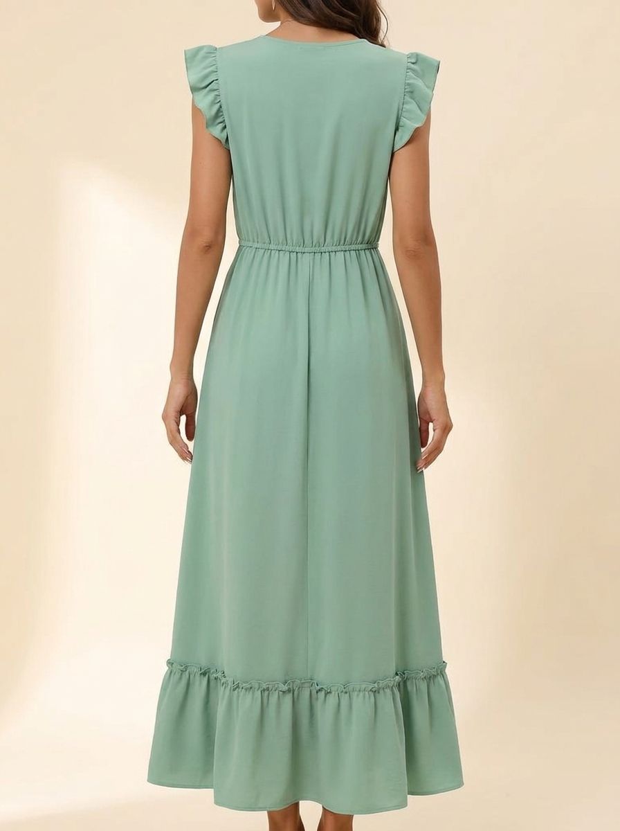 Tie Neck Ruffle Maxi — Back