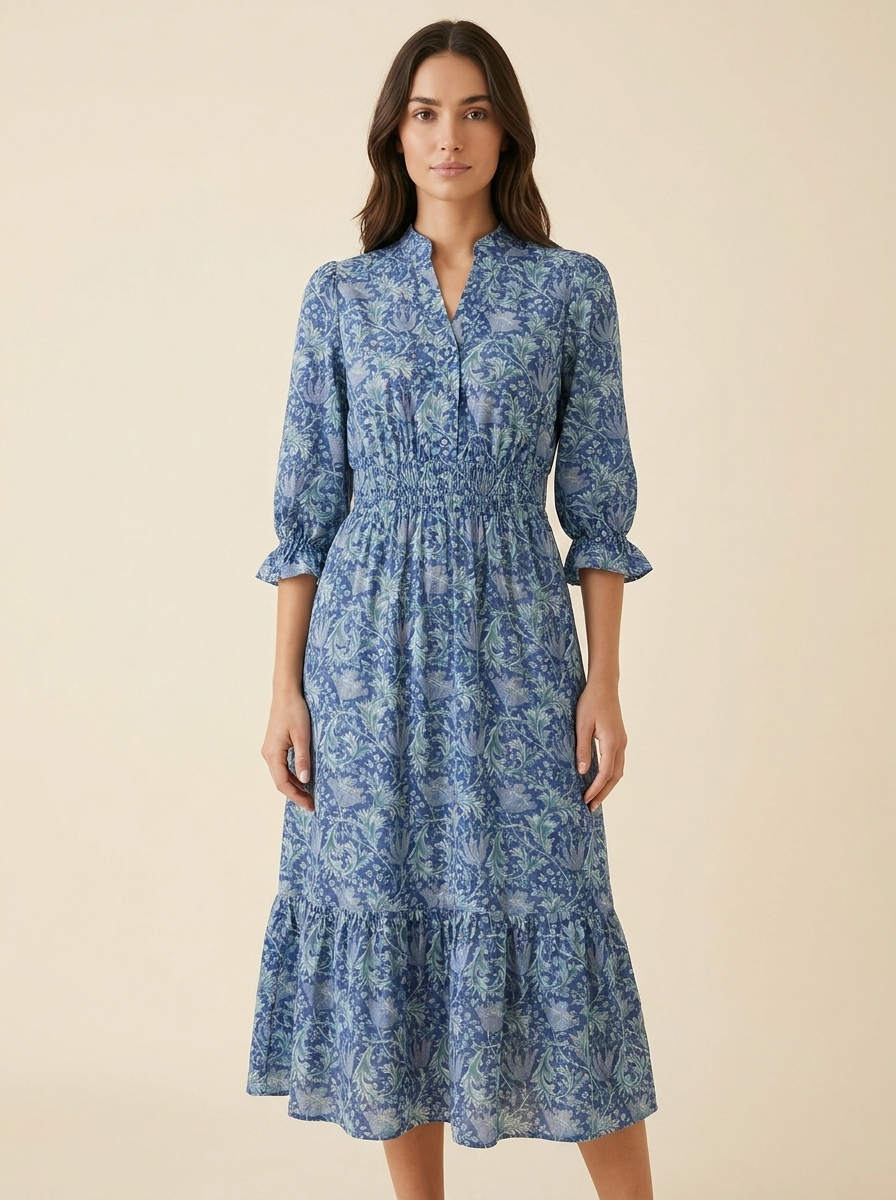 Floral V-Neck Long Dress — Front