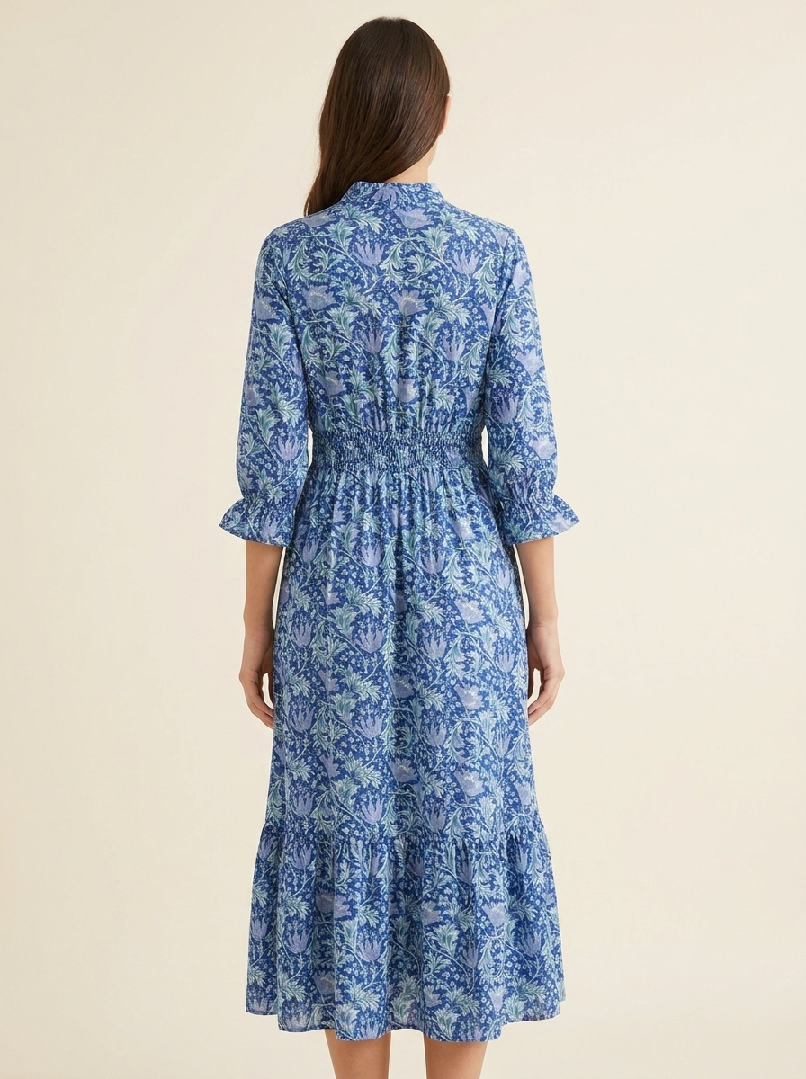 Floral V-Neck Long Dress — Back