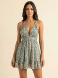 Floral Halter Mini Dress — Front