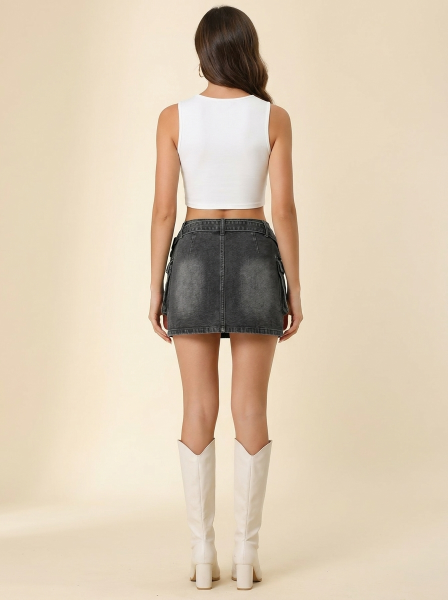 Criss-Cross Mini Skirt — Black Gray back