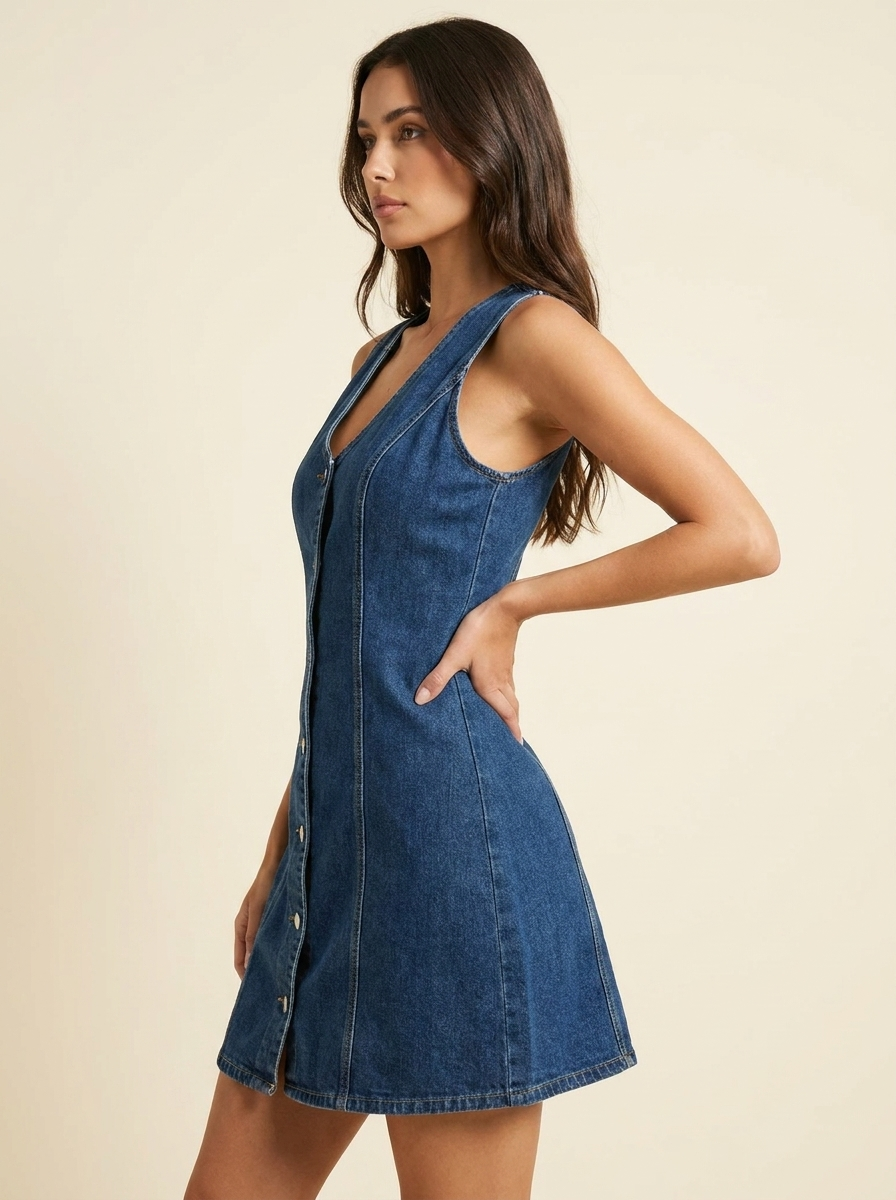 Button-Front Denim Dress — Navy side