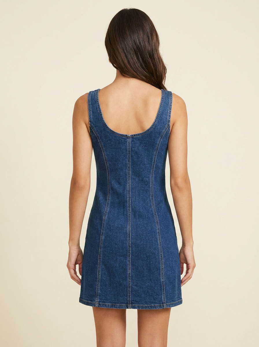Button-Front Denim Dress — Navy back