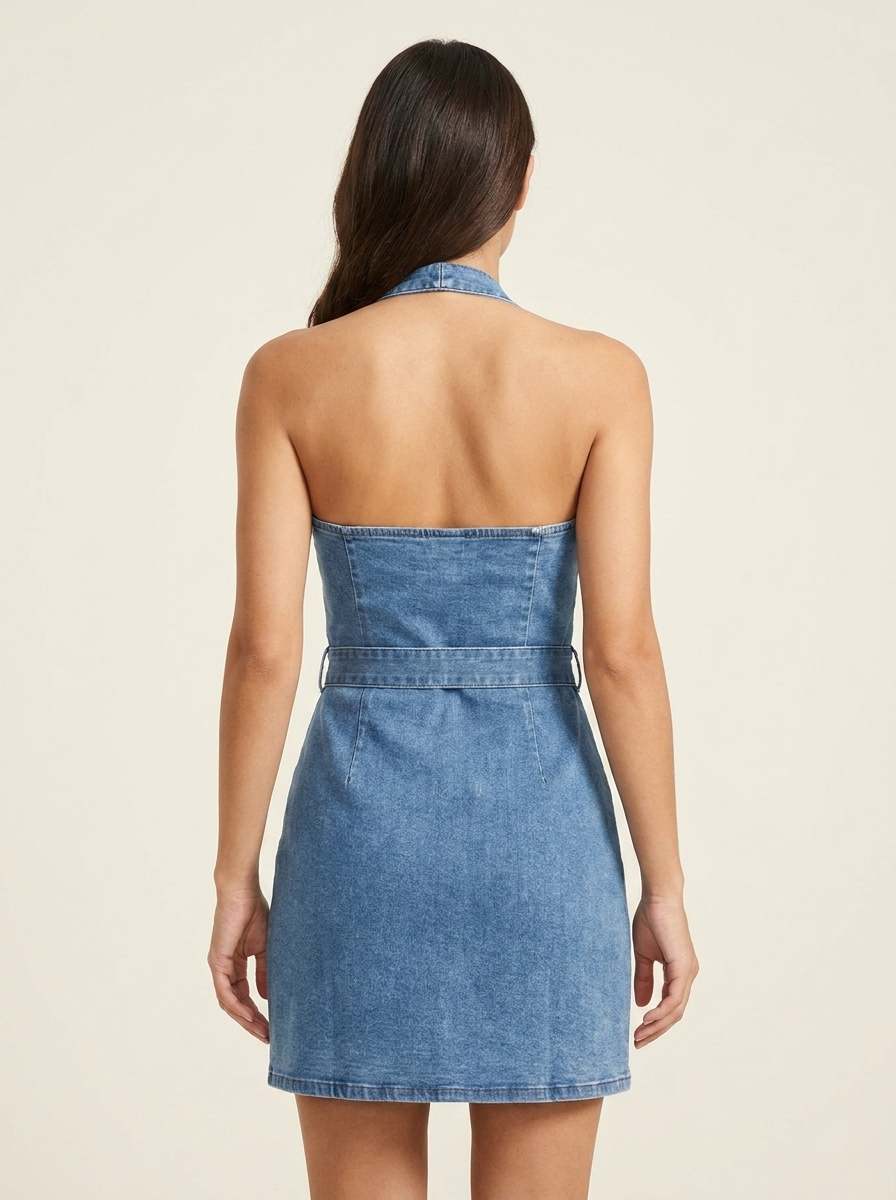 Halter Neck Denim Dress — back