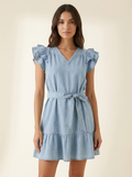 Chambray Ruffled Dress — front