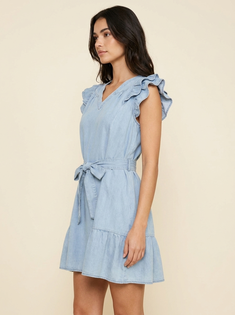 Chambray Ruffled Dress — side