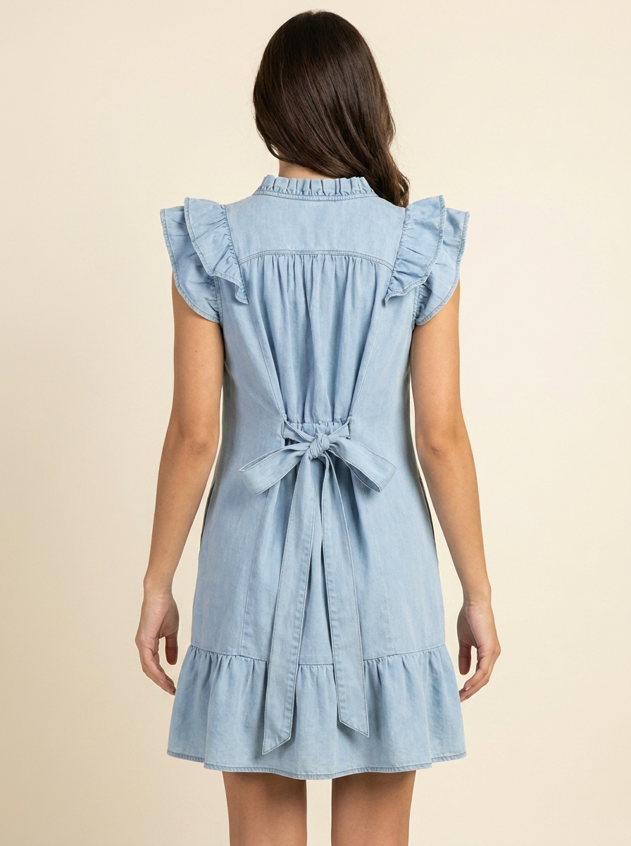 Chambray Ruffled Dress — back