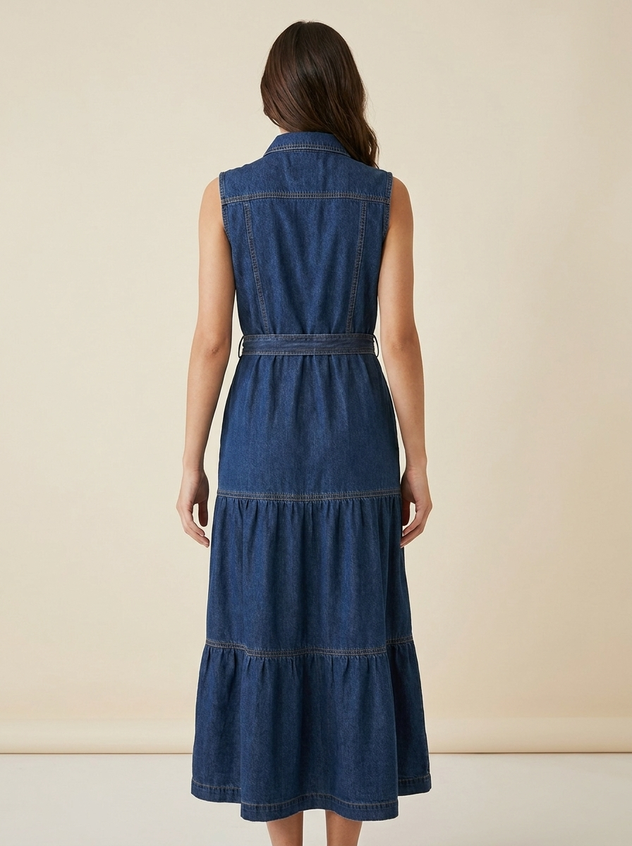 Sleeveless Denim Dress — back